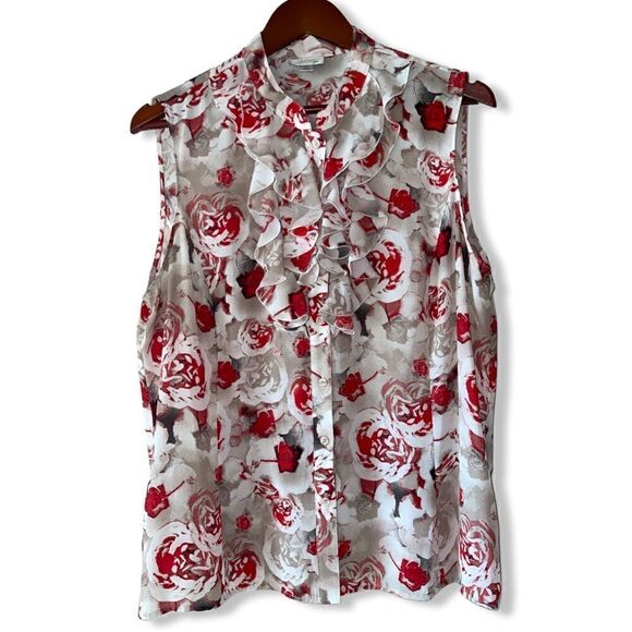 Tahari ASL Floral Sleeveless Ruffle Blouse XL - Picture 1 of 9